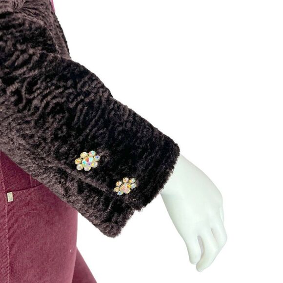 Nanette Lepore Chocolate Brown Crushed Velvet Cropped Evening Jacket Pink Bow 2 - Picture 5 of 14